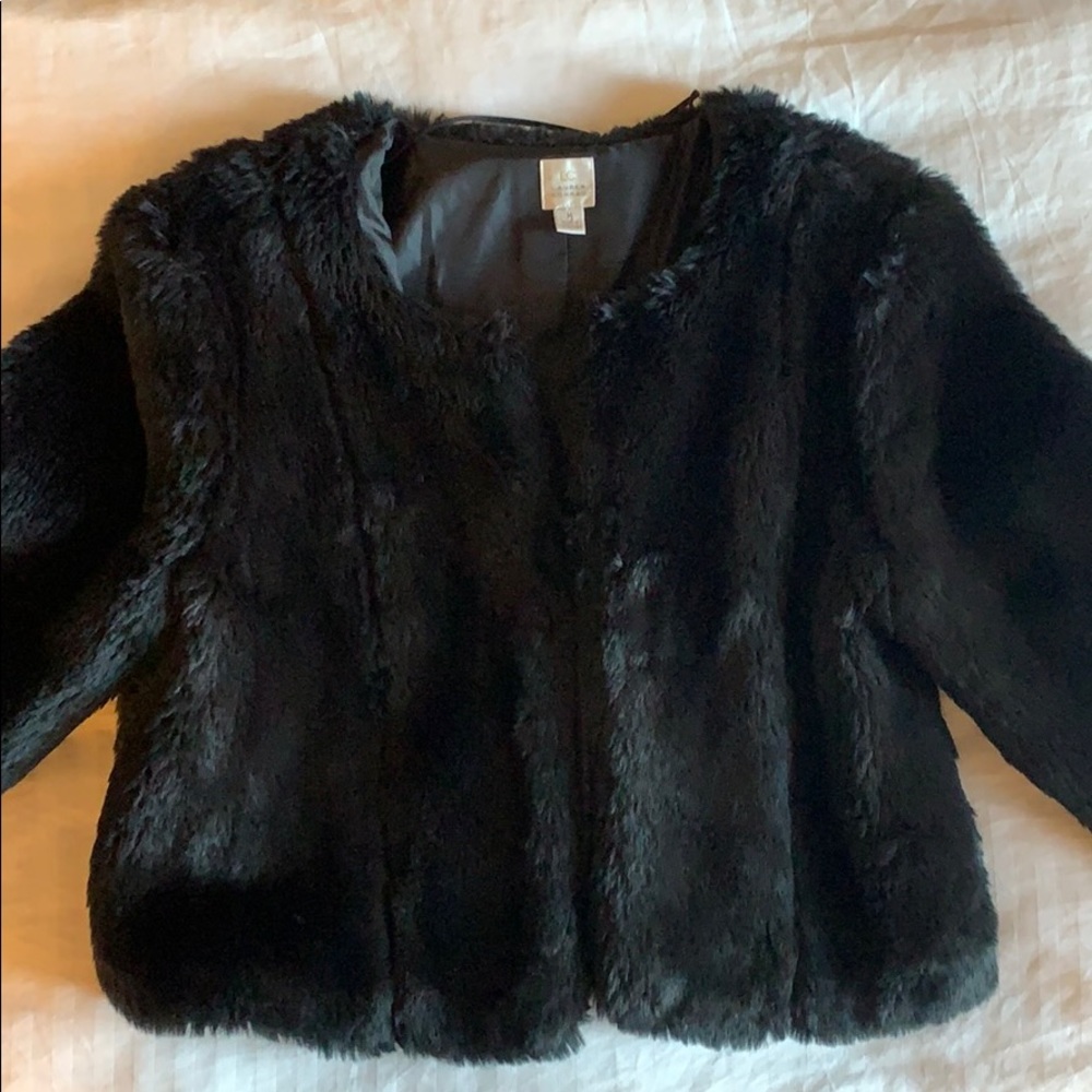 Black Faux Fur coat by Lauren Conrad.